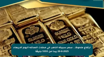 ارتفاع ملحوظ.. سعر سبيكة الذهب في محلات الصاغة اليوم الأربعاء 20-8-2025 يبدأ من 5355 جنيهًا